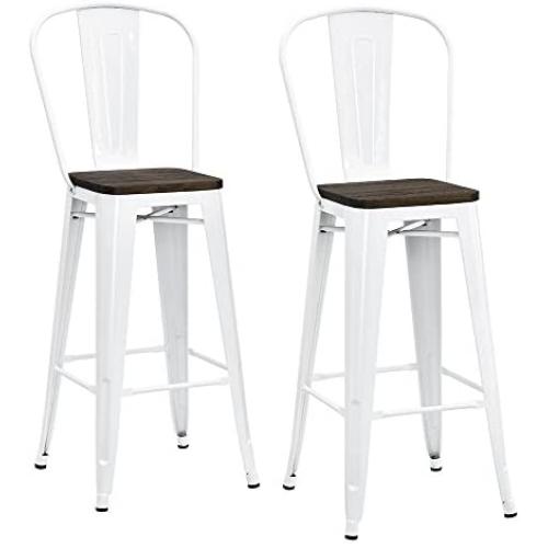 DHP Luxor 30'' Metal Wood Seat, White, Set of 2 Bar Stool