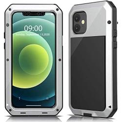 Mangix Compatible with iPhone 12 Case and iPhone 12 Pro Case (2020), Built-in Glass Screen Protector Military Grade Drop Shock Protection Metal Bumper for Apple iPhone 12/12 Pro 6.1''(Silver)