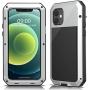 Mangix Compatible with iPhone 12 Case and iPhone 12 Pro Case (2020), Built-in Glass Screen Protector Military Grade Drop Shock Protection Metal Bumper for Apple iPhone 12/12 Pro 6.1''(Silver)