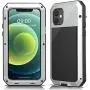 Mangix Compatible with iPhone 12 Case and iPhone 12 Pro Case (2020), Built-in Glass Screen Protector Military Grade Drop Shock Protection Metal Bumper for Apple iPhone 12/12 Pro 6.1''(Silver)