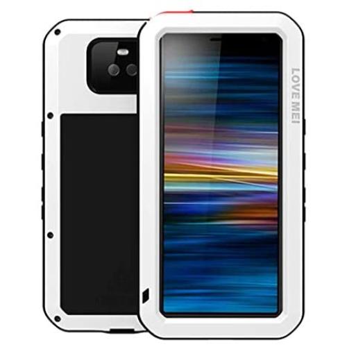 GFU Tempered Glass Sony Xperia 10 Case, Full Body Outdoor Protective Cover Shell for Sony Xperia 10 Ultra Armor Hybrid TPU Metal Anti-Scratch Silicone Heavy Duty Shockproof (White, Xperia 10)