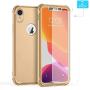 ORETECH Designed for iPhone XR Case, with[2 x Tempered Glass Screen Protector] 360 Full Body Shockproof Anti Scratch Protection Cover Hard PC Soft Rubber Silicone Case for iPhone XR 6.1 2018 Gold