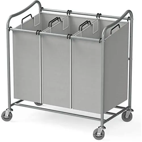 Simple Houseware Heavy-Duty 3-Bag Laundry Sorter Cart, Silver Simple Houseware Heavy-Duty 3-Bag Laundry Sorter Cart, Silver