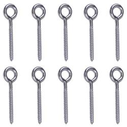 Muzata 316 Stainless Steel Eye Shape Screws, Heavy Duty Screw Eyes for Metal Hook, Wood Terminal Ring Eyelet Hooks, Hammock Stand, Self Tapping Screws, 3.5 Inches M6 Eye Bolt 10 Pack, CR18