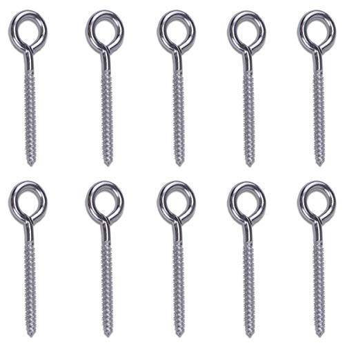 Muzata 316 Stainless Steel Eye Shape Screws, Heavy Duty Screw Eyes for Metal Hook, Wood Terminal Ring Eyelet Hooks, Hammock Stand, Self Tapping Screws, 3.5 Inches M6 Eye Bolt 10 Pack, CR18
