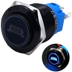 Taiss 12V 19mm Blue Light Illuminated Sign Car LED light bar Push Button Switch 1NO 1NC 3/4'' Mounting Hole Raised Latching Black Metal Toggle Switch BK-L19-CD-BU