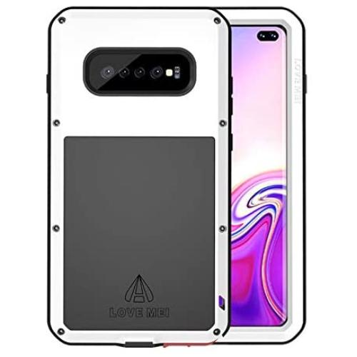 HuiFlying Galaxy S10 Plus Case,Newest Aluminum Alloy Metal Gorilla Glass Rugged Heavy Duty Bumper Hybrid Silicone Military Outdoor Shockproof Protective Cover for Samsung Galaxy S10 Plus, White
