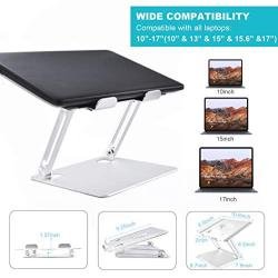 Laptop Stand, Aluminum Computer Riser, Ergonomic Laptops Elevator for Desk,Portable Adjustable Notebook Metal Holder Compatible with 10 to 17 Inches Notebook Computer, Silver