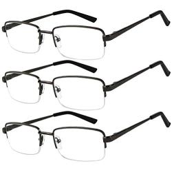 Reading Glasses Set of 3 Half Rim Metal Glasses for Reading Quality Spring Hinge Readers Men and Women