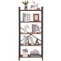 OIAHOMY Industrial Bookshelf，5-Tier Vintage Bookcase and Bookshelves，Rustic Wood and Metal Shelving Unit，Display Rack and Storage Organizer for Living Room, Rustic Brown