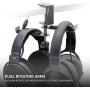 ADV. Dual Suspension Twin Headphone Stand Hanger Steel Metal Headset Holder 360° Rotating Arm Adjustable Hook Clamp Handle Under Desk Table, 3.5mm Jack Mount, Universal Fit All Headphones, [Grey]