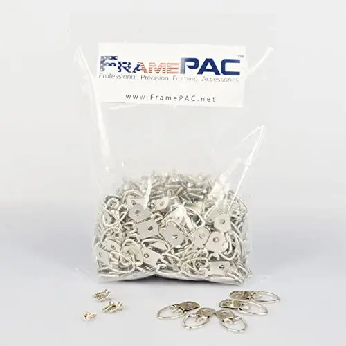 FramePac D Ring Picture Hangers - Single Hole D-Ring Hanger with Screws - for Picture Frames and Mirrors - Used by Framing Professionals (500 Pack) FramePac D Ring Picture Hangers - Single Hole D-Ring Hanger with Screws - for Picture Frames and Mirrors - Used by Framing Professionals (500 Pack)