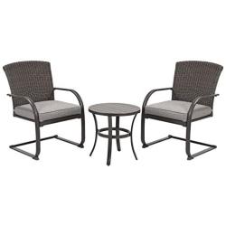 Grand patio 3 Piece Outdoor Bistro Set,Resin Wicker Patio Spring Chair and Metal Table, Furniture Set with Grey Cushion