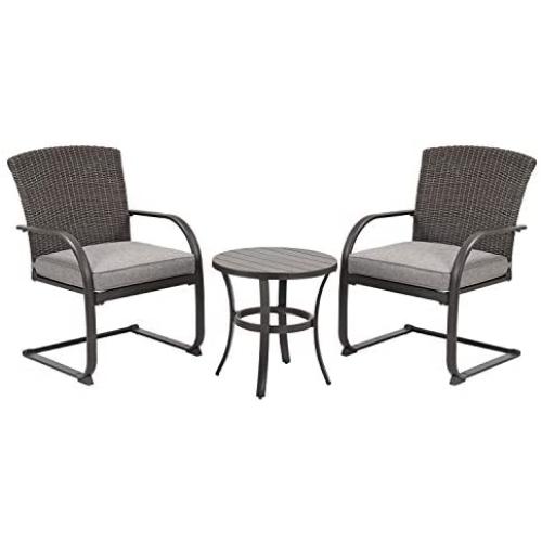Grand patio 3 Piece Outdoor Bistro Set,Resin Wicker Patio Spring Chair and Metal Table, Furniture Set with Grey Cushion