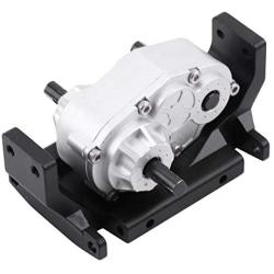 Qiterr Metal Gearbox Transfer Case with Mount for SCX10 / D90 1/10 RC Crawler Car RC Metal Transfer Case Black + Silver Part