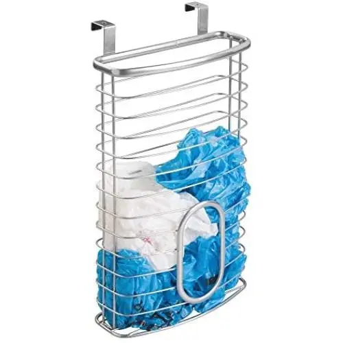 mDesign Metal Over Cabinet Kitchen Storage Organizer Holder or Basket - Hang Over Cabinet Doors in Kitchen/Pantry - Holds up to 50 Plastic Shopping Bags - Silver mDesign Metal Over Cabinet Kitchen Storage Organizer Holder or Basket - Hang Over Cabinet Doors in Kitchen/Pantry - Holds up to 50 Plastic Shopping Bags - Silver