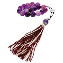 Purple Agate Gemstone, Handmade Greek Worry Beads or Komboloi, Alpaca Metal Parts on a Pure Silk Cord & Tassel
