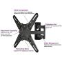 VideoSecu ML531BE2 TV Wall Mount kit with Free Magnetic Stud Finder and HDMI Cable for Most 26-55 TV and New LED TV up to 60 inch VESA 400x400 Full Motion with 20 inch Articulating Arm WT8