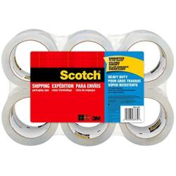 Scotch Heavy Duty Packaging Tape, 1.88'' x 54.6 yd, Designed for Packing, Shipping and Mailing, Strong Seal on All Box Types, 3'' Core, Clear, 6 Rolls (3850-6)