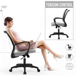 Office Chair Ergonomic Desk Chair Mesh Computer Chair with Lumbar Support Armrest Mid Back Rolling Swivel Task Adjustable Chair for Women Adults, Grey