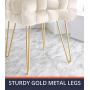 Ornavo Home Mirage Modern Contemporary Square Woven Upholstered Velvet Ottoman with Gold Metal Legs - Cream