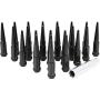 Wheel Accessories Parts Set of 32 Black Spiked Solid Metal Lug Nuts M14x1.5 Thread 4.4 Inch Tall Closed End Bulge Acorn Spike Lug Nut 1 Long Socket Key