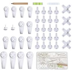 EuTengHao 43Pcs Invisible Nail Screws Wall Hooks No Trace Picture Hangers Traceless Photo Hook Hardwall Drywall Picture Hooks Multi Function Heavy Duty Picture Art Painting Frame Hanger (35Lbs,6Types)