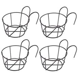 4 Pack Hanging Railing Planters Flower Pot Holders Plant Iron Racks Fence Metal Potted Stand Mounted Balcony Round Plant Baskets Shelf Container Box for Indoor&Outdoor Use-Black,Garden Steel Pots,6.3''