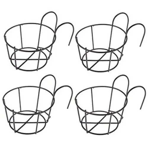 4 Pack Hanging Railing Planters Flower Pot Holders Plant Iron Racks Fence Metal Potted Stand Mounted Balcony Round Plant Baskets Shelf Container Box for Indoor&Outdoor Use-Black,Garden Steel Pots,6.3'' 4 Pack Hanging Railing Planters Flower Pot Holders Plant Iron Racks Fence Metal Potted Stand Mounted Balcony Round Plant Baskets Shelf Container Box for Indoor&Outdoor Use-Black,Garden Steel Pots,6.3''