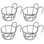 4 Pack Hanging Railing Planters Flower Pot Holders Plant Iron Racks Fence Metal Potted Stand Mounted Balcony Round Plant Baskets Shelf Container Box for Indoor&Outdoor Use-Black,Garden Steel Pots,6.3''