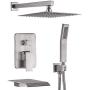 CHING Shower System Brushed Nickel Wall Mounted Shower Faucet Set with Waterfall Tub Spout and 10 Inch Rain Shower Head Rain Mixer Shower Faucet Combo Set All Metal (Brushed Nickel 10 Inch)