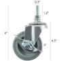 Houseables Caster Wheels, Casters, Set of 4, 3 Inch, Rubber, Heavy Duty, Threaded Stem Mount Industrial Castors, Locking Metal Swivel Wheel, Replacement For Carts, Furniture, Dolly, Workbench, Trolley