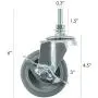 Houseables Caster Wheels, Casters, Set of 4, 3 Inch, Rubber, Heavy Duty, Threaded Stem Mount Industrial Castors, Locking Metal Swivel Wheel, Replacement For Carts, Furniture, Dolly, Workbench, Trolley