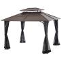 Sunjoy A102009100 Lindsay 10x12 ft. Steel Gazebo with 2-Tier Hip Roof Hardtop, Brown