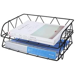 PAG 2 Packs Desktop File Organizer Metal Stackable Horizontal Letter Tray Paper Holder Rack, Black