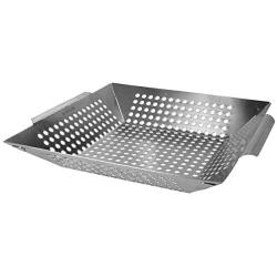 Navaris Stainless Steel Grill Basket - Large BBQ Grilling Pan Heavy Duty Wok Barbecue Tray (13.8 x 11.8 x 2.4 inches) for Roasted Vegetables and Fish