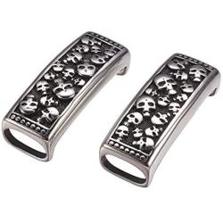 UNICRAFTALE 10PCS Antique Silver 304 Stainless Steel Slide Charms Rectangle with Skull Pendant Connector Charm Links European Metal Loose Beads for Bracelet Jewelry Making 39x15x13mm Hole 7x12mm