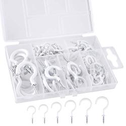 ASTARON 70 Pcs Mutli-Size Vinyl Coated Cup Hooks Metal Screw-in Hooks for Hanging Coffee Cup Plant, White