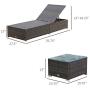 Outsunny 3-Piece Rattan Wicker Patio Chaise Lounge Set with 5 Backrest Angles, Thick Cushions, & Matching Table, Brown