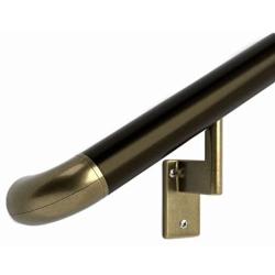 7 ft. Handrail - Complete Kit. Bronze Anodized Aluminum with 4 Antique Brass Wall Brackets and ADA Returns - 1.6'' Round - Overall Length: 89''