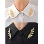 yueton?2 Pairs Metal Golden and Silver Leaves Brooch Suit Shirt Collar Decoration Parts