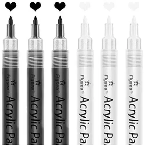 Acrylic Paint Pens ,6 Pack Black White Paint Markers, Paint Pens for Rock Painting Stone Ceramic Glass Wood Plastic Glass Metal Canvas,Drawing, Water-Based Acrylic Paint Sets