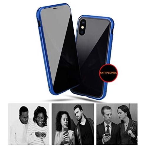 MIMEI Privacy Magnetic Case for iPhone 7/8 4.7inch Clear Double Sided Tempered Glass [Magnet Absorption Metal Bumper Frame] Thin Anti-Spy 360 Full Protective Phone Case 4.7'' 5.5'' (Blue, 7G/8G 4.7'')