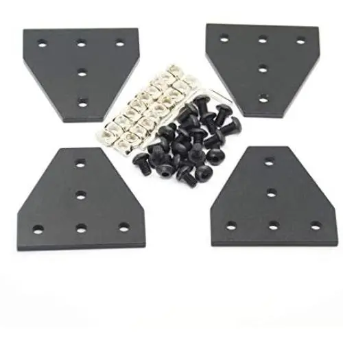 Befenybay 4PCS/Set Corner Bracket Plate with 20PCS M5x8mm Screws and 20PCS M5 T Nuts, 5-Hole Tee Outside Joining Plate for 2020 Series Aluminum Profile 3D Printer Frame (Black T-4 with Screw)