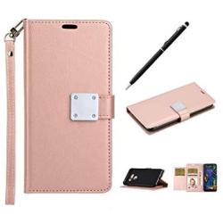 swp for LG Harmony 4 Case, LG Harmony 4 Wallet Case w/Wristlet Magnetic Metal Snap, Folio Flip Leather Cover w/Kickstand [6 Credit Card Slots], Protective Case w/Stylus Pen for K41 (Rose Gold)