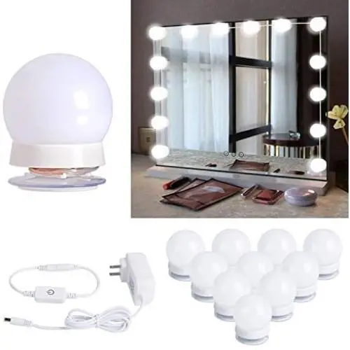 Hollywood Style Led Vanity Mirror Lights Kit with 10 Dimmable Light Bulbs for Makeup Dressing Table and Power Supply Plug in Lighting Fixture Strip, Vanity Mirror Light, White (No Mirror Included)