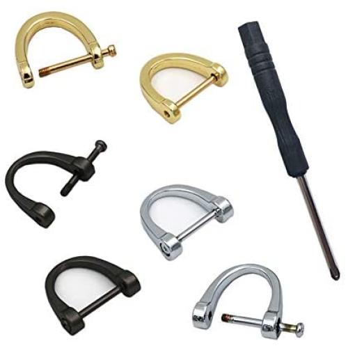 6 Pieces D Rings Screw in Shackle 24mm Horseshoe Buckle Horseshoe Shape D Ring D-Shaped Metal Hoop Locking One Screwdriver Use for DIY Leather Craft Purse Replacement