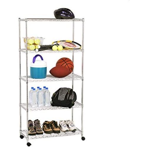 Seville Classics 5-Tier Steel Wire Shelving with Wheels, 30'' W x 14'' D x 60'' H, Plated Steel