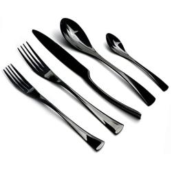 JANKNG 20-Piece 18/10 Stainless Steel Flatware Set Mirror Polishing Black, Serive for 4