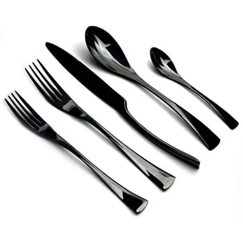 JANKNG 20-Piece 18/10 Stainless Steel Flatware Set Mirror Polishing Black, Serive for 4 JANKNG 20-Piece 18/10 Stainless Steel Flatware Set Mirror Polishing Black, Serive for 4
